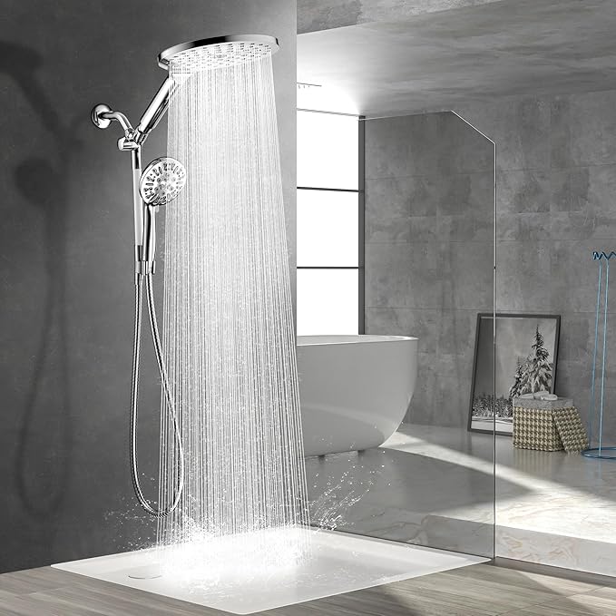 Modern Dual Shower Head with Handheld Spray, 7.5" Rainfall Shower Head, 9 Modes Hand Showerhead, 78" Hose, Chrome