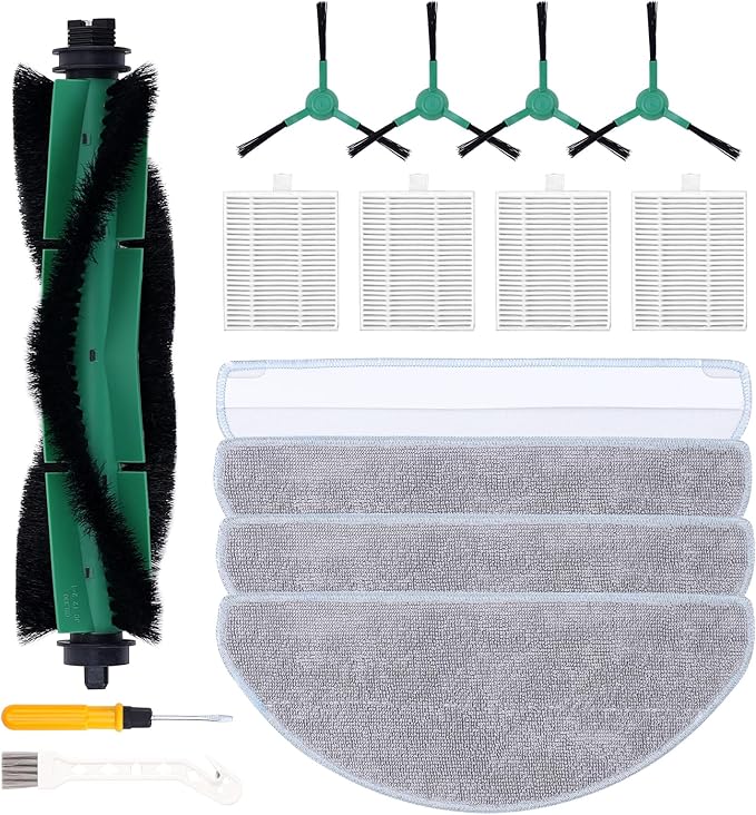 Y0140 Replacement Parts Pack for iRobot Roomba Combo Essential Series Q011, Y0110, Q0120, Y0140 Robot Vacuum Cleaner, 1 Roller Brush, 4 Hepa Filters, 4 Side Brushes, 4 Mop Pads (13 Pcs/Pack)