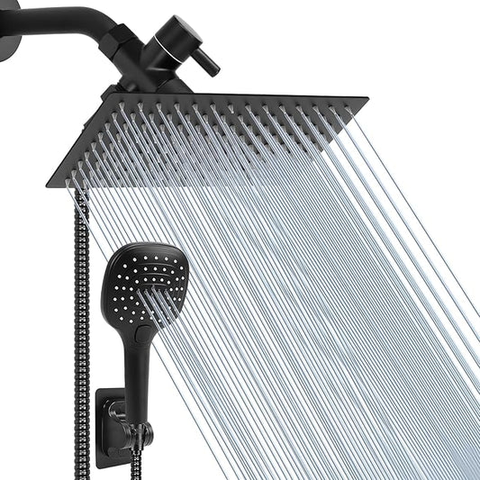 NearMoon Shower Head with Hose, High Pressure Stainless Steel Rain Shower and 3 Settings Handheld Spray Combo with Push Button Flow Control (12 Inch, Matte Black)