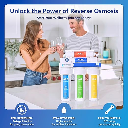 Express Water Reverse Osmosis Water Filtration System – 5 Stage RO Water Filter System with Faucet and Tank – Under Sink Water Filter – 100 GPD