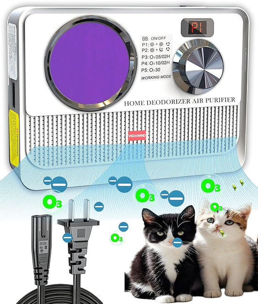 3-in-1 Air Purifier, Cat Litter Deodorizer, Air Freshener for Home with Ozone, Ionizer, U Light – Reduce Pets Poof Odor, Litter Smell, Smoke, Dust,Plug-in to Use