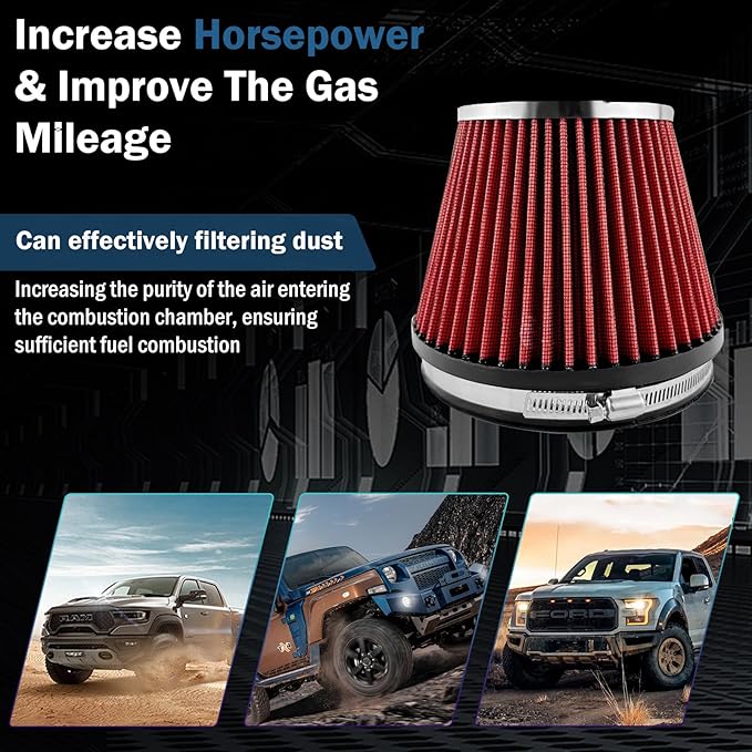 Universal Clamp-On Air Intake Filter, High Performance, Washable Filter, Replacement Air Filter, Flange Diameter 6inch/152mm (Red)