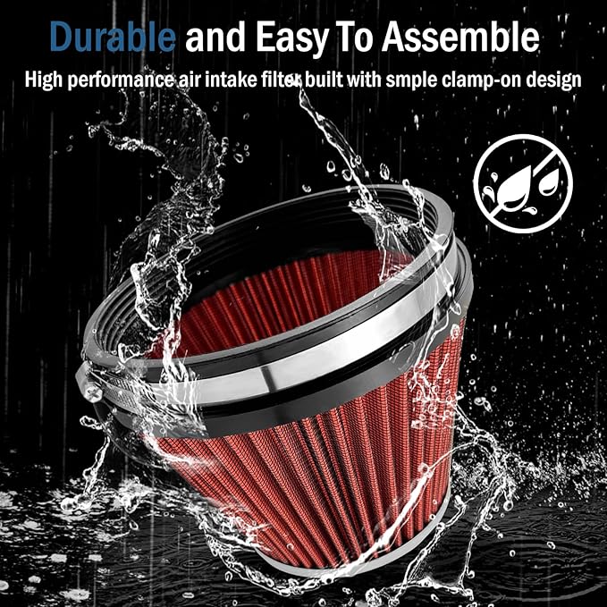 Universal Clamp-On Air Intake Filter, High Performance, Washable Filter, Replacement Air Filter, Flange Diameter 6inch/152mm (Red)