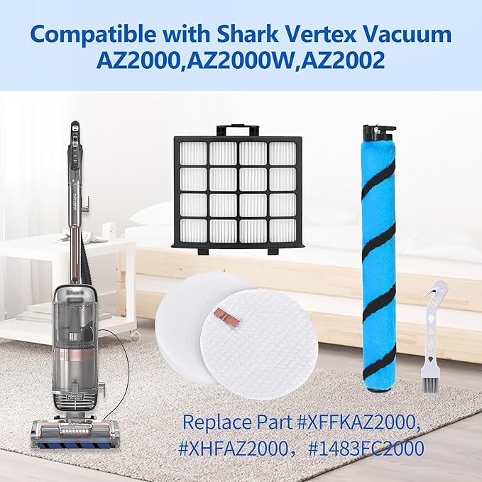 Soft Brushroll Filters Replacement Parts Acessories for Shark Vertex DuoClean PowerFin Upright Vacuum AZ2002 AZ2000 AZ2000W Accessories, Part # 1483FC2000 XHFA 2000 & XFFKAZ2000