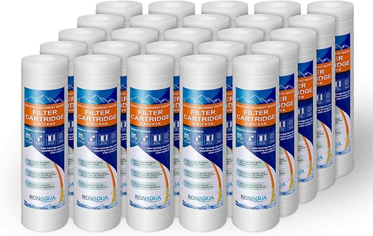 Grooved Sediment Water Filter Cartridge by Ronaqua 10"x 2.5", Four Layers of Filtration, Removes Sand, Dirt, Silt, Rust, made from Polypropylene (25 Pack, 5 Micron)