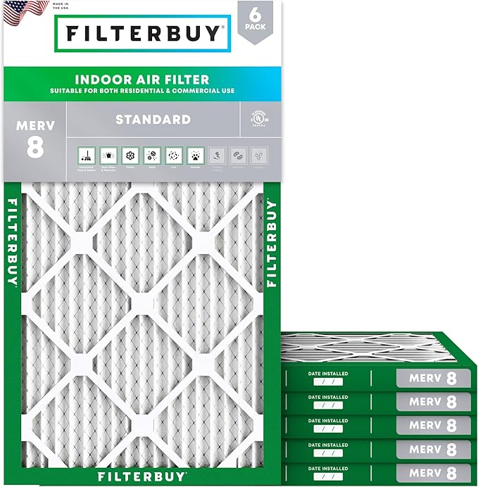 Filterbuy 14x28x1 Air Filter MERV 8 (MPR 700) Dust Defense Replacement (6-Pack), Electrostatic Pleated HVAC AC Furnace Filters, Made in USA (Actual Size: 13.50 x 27.50 x 0.75)