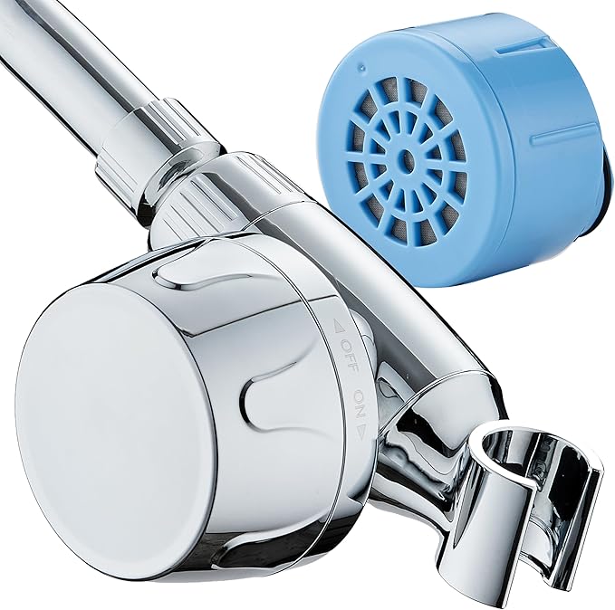 Skin & Hair by AquaCare - World's Most Advanced Shower Filter for Hand Showers with ON/OFF Filtration Modes,Instant Cartridge Reload,Built-in Bracket & Stay-Clean Enriched KDF Cartridge/Chrome Finish