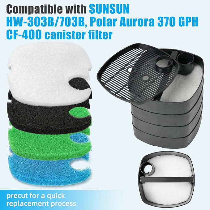 AQUANEAT 16 pcs Replacement Canister Filter Pads Compatible with SUNSUN HW-303B/703B CF-400 Aquarium Filter Media Generic Sponges Floss