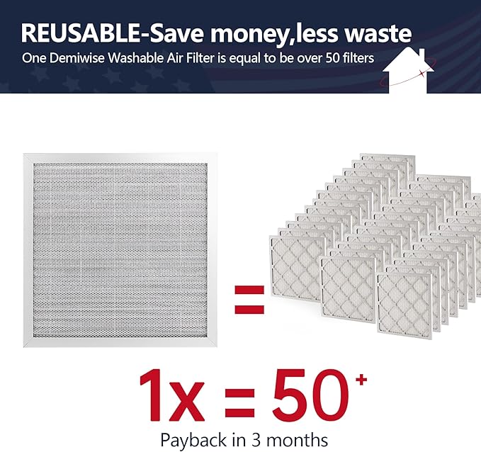 12x12x1 Electrostatic Air Filter, Reusable MERV 8 Aluminum AC/HVAC Furnace Filter, Washable Lifetime Permanent Air Filter, Easy to Clean,Increases Airflow(Actual Size:11.69x11.69x0.82)