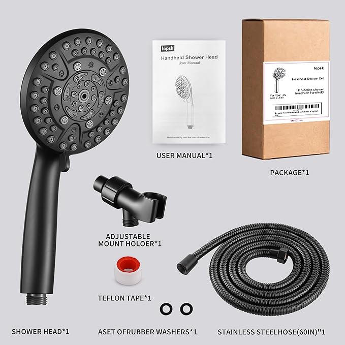 10 Spray Shower Head with Handheld,High Pressure shower heads with Handheld Spray Combo,Hand Held Shower Head with 60 Inch Long Hose (Matte Black)