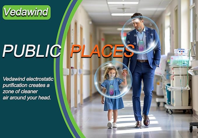 Portable Air Purifier-Wearable Personal Ionizer Necklace,Mini Size, High Gear Negative Ions Generator,Wearable for Travel, Airplane, Office, Outdoor Use, Home Rainbow