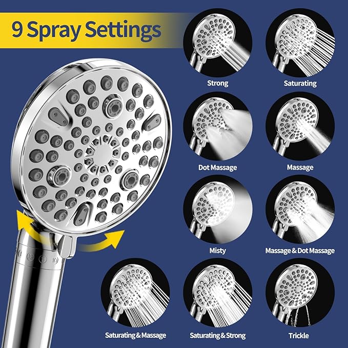 HANLIAN Filtration Shower Heads with Handheld Spray Combo, High Pressure Rainfall Shower Head with Handheld Combo, Filtered Dual Shower Head, Double Showerhead with 79" Hose (Chrome)