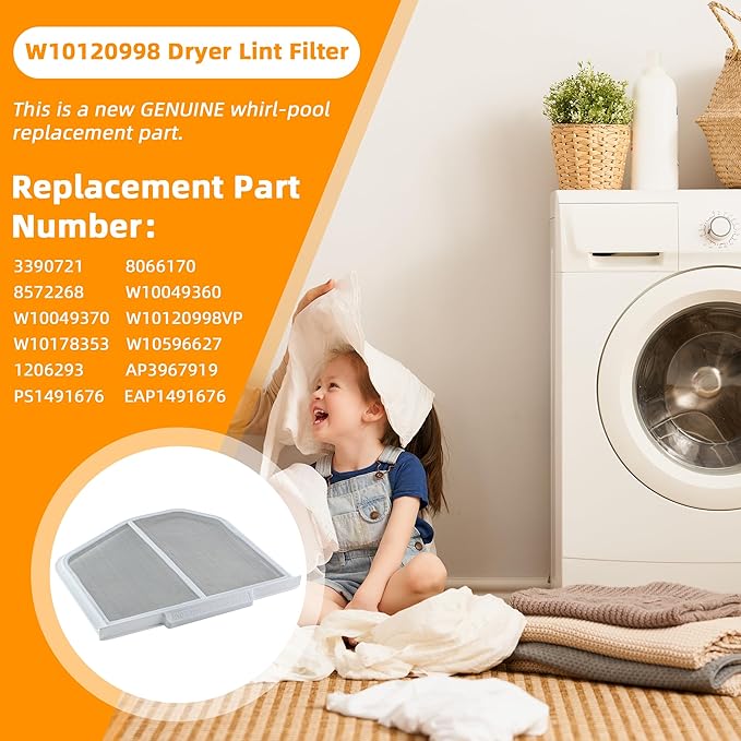 2 Pack W10120998 8066170 Dryer Lint Screen Filter Replacement Part by AMI PARTS - Compatible with Whirlpool, Kenmore, Roper & Sears Dryers