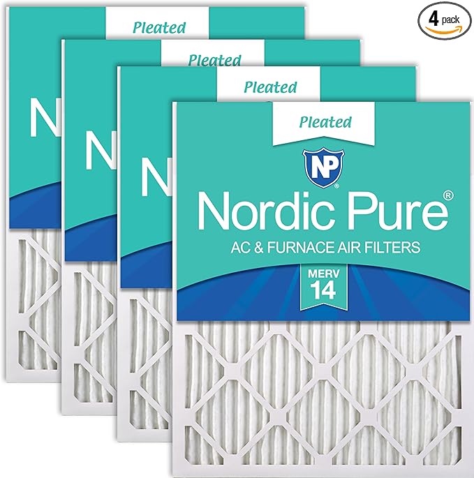 Nordic Pure 20x20x1 (Actual Size: 19 1/2 x 19 1/2 x 3/4) Pleated MERV 14 Air Filters 4 Pack