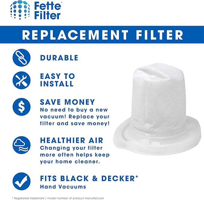 Fette Filter - 6 Hand Vac Filters Compatible with VBF10. For Model #'s HHVJ315JD10, HHVJ315JMF61, HHVJ315JMF71, HHVJ315BMF22, HHVJ320BMF26, HHVJ320BMFS27, HHVJ315JDP27