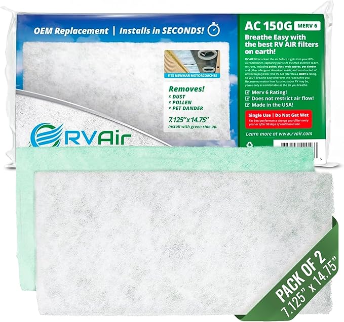 AC Filter - Air Conditioner Replacement Filters - RV Air Cleaner - Camper Accessories for Travel Trailers - Easy to Install Vent Filter - 14.75 x 7.125 x 0.75 (2 Filters for AC 150G)