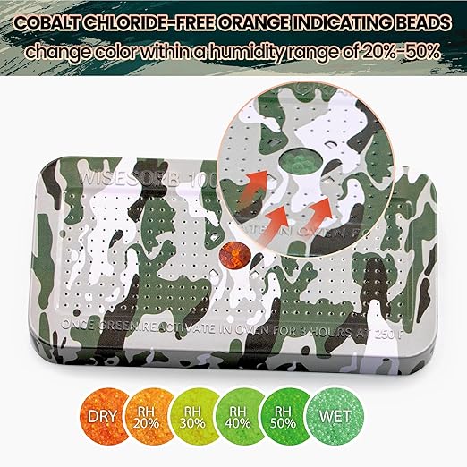 100 Gram Camouflage Gun Safe Dehumidifier Silica Gel Canister Rechargeable Dehumidifier Desiccant Reusable Indicating Desiccant Moisture Absorber with Visible Window [6PACK]
