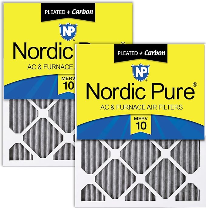Nordic Pure 12x12x1 (11 3/4 x 11 3/4 x 3/4) Furnace Air Filters MERV 10 Pleated Plus Carbon 2 Pack