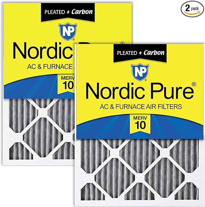 Nordic Pure 18x20x1 (17 1/2 x 19 1/2 x 3/4) Furnace Air Filters MERV 10 Pleated Plus Carbon 2 Pack