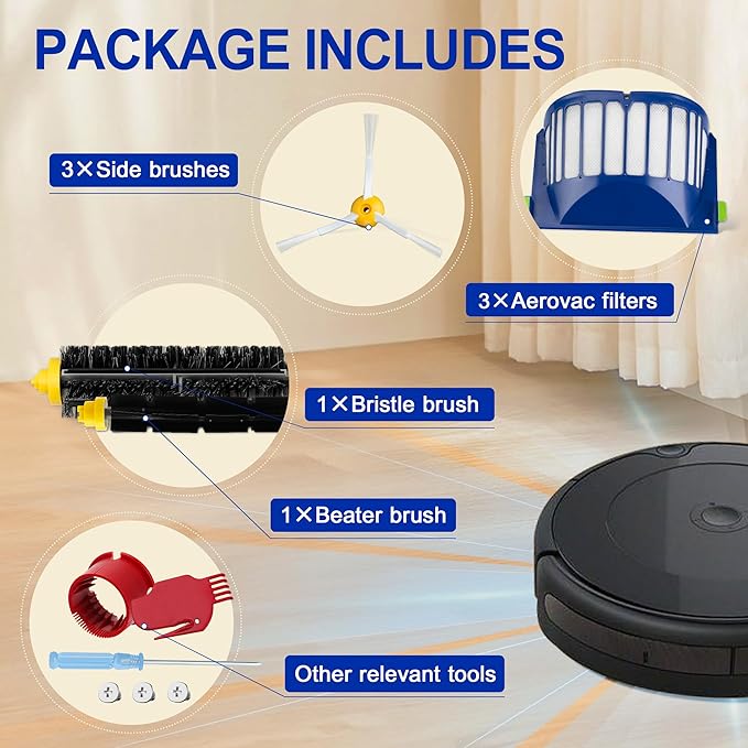 Funmit Parts Replacement for Roomba 500 600 Series 595 585 564 690 692 694 Vacuum Cleaner Accessories- Includes 3 Filter, 3 Side Brush and 1 Bristle Brush
