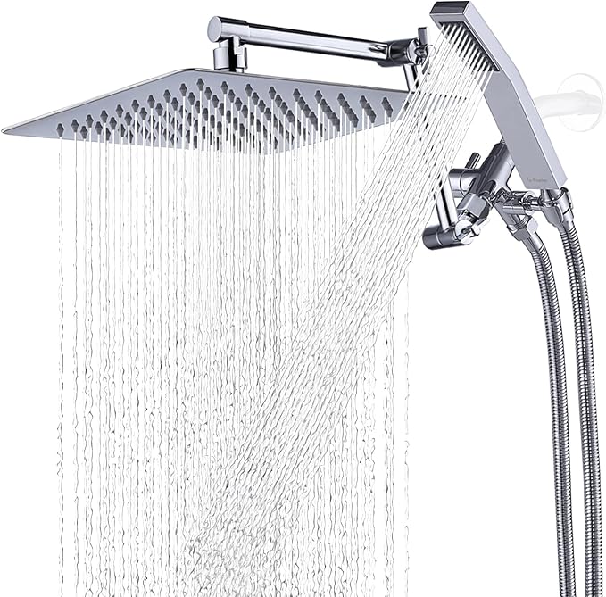 G-Promise All Metal 10 Inches Rainfall Shower Head with Handheld Spray Combo, 3 Settings Diverter, Adjustable Extension Arm with Lock Joints, 71 Inches Stainless Steel Hose (Chrome)
