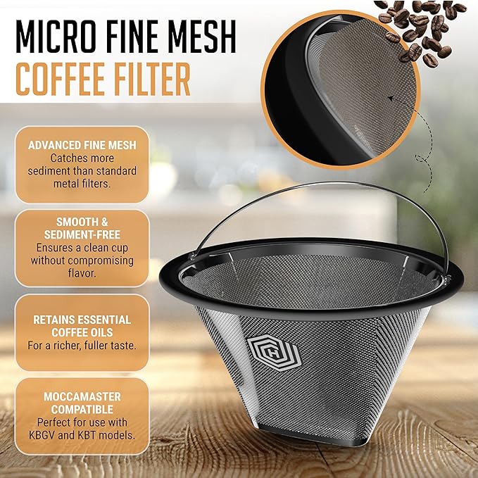 HEXNUB Reusable #4 Coffee Filter for Technivorm Moccamaster KBGV, KBT - Stainless Steel Mesh, Durable Metal Filter for sustainable Brewing