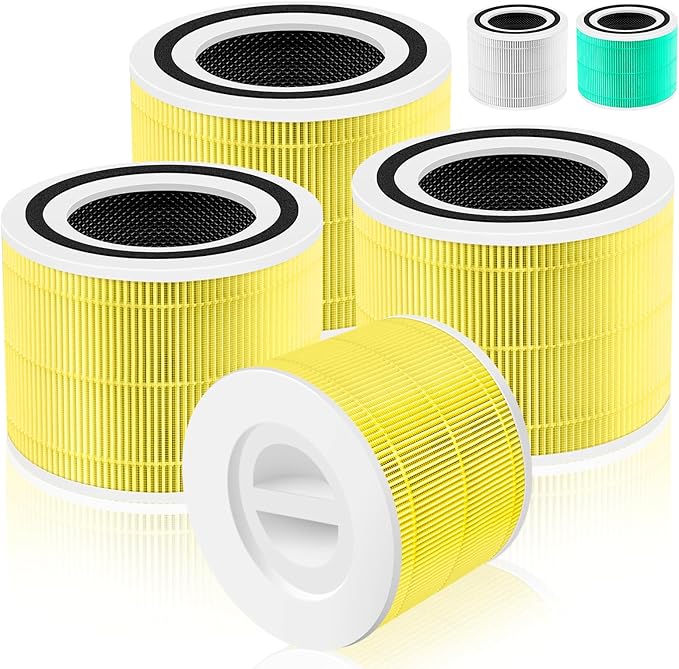Core 300 Pet Care Replacement Filter for LEVOIT Core 300/Core 300-P/Core 300S Air Purifier,3-in-1 H13 Grade True HEPA with Activated Carbon Filter, Compare to Part No. Core 300-RF,4 Pack,Yellow