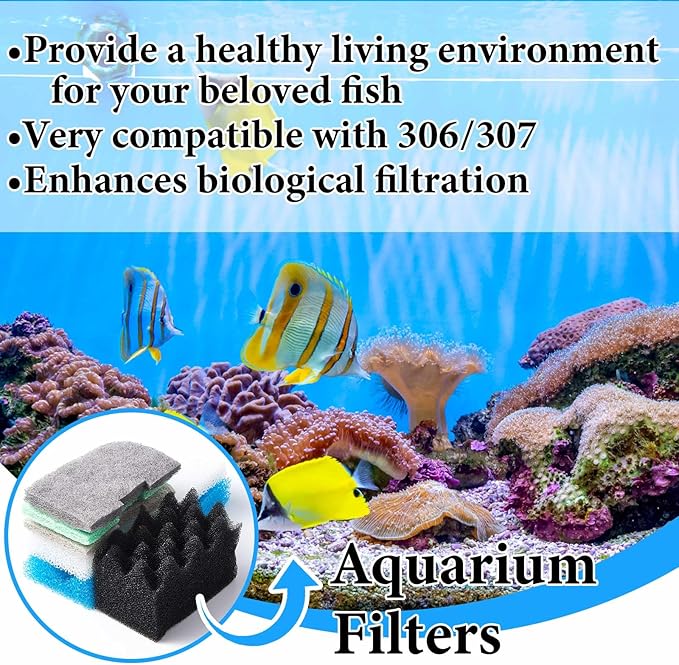 52 Pcs Replacement Filter Media Kit Compatible with Fluval 306/307 Aquarium Filters, Include Three Bio-Foams, Ammonia/Phosphate/Nitrite Remover, Towel and Grease
