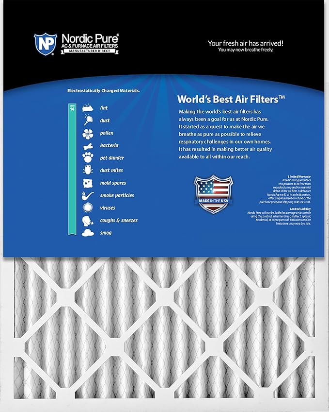 Nordic Pure 14x25x2 (13 1/2 x 24 1/2 x 1 3/4) Pleated MERV 14 Air Filters 3 Pack
