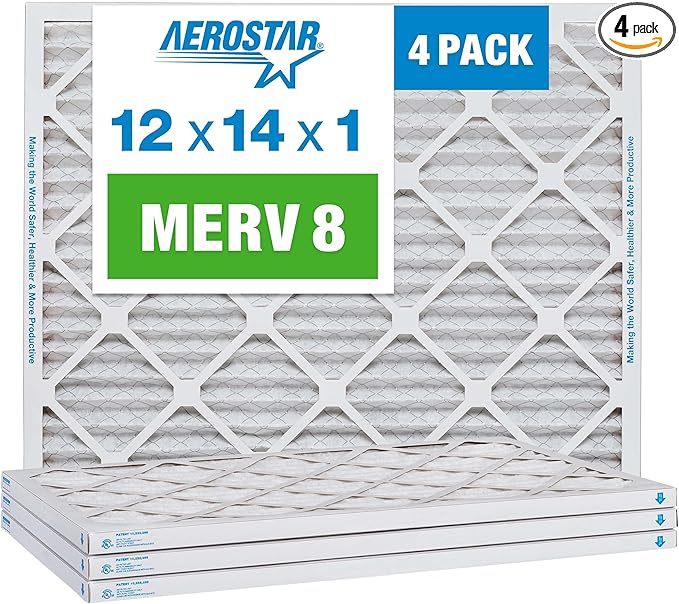 Aerostar 12x14x1 MERV 8 Pleated Air Filter, AC Furnace Air Filter, 4 Pack (Actual Size: 12" x 14" x 1")