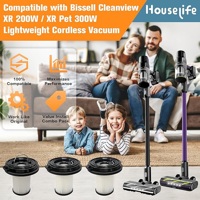 Replacement Filter Compatible with Bissell CleanView XR 200W and CleanView XR Pet 300w Cordless Stick Vacuum Cleaner 3789,3789U,3789X,3797,3797V,3797W, 6 Pack