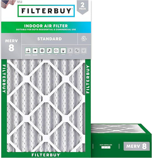 Filterbuy 15x25x4 Air Filter MERV 8 (MPR 700) Dust Defense Replacement (2-Pack), Electrostatic Pleated HVAC AC Furnace Filters, Made in USA (Actual Size: 14.50 x 24.50 x 3.63)