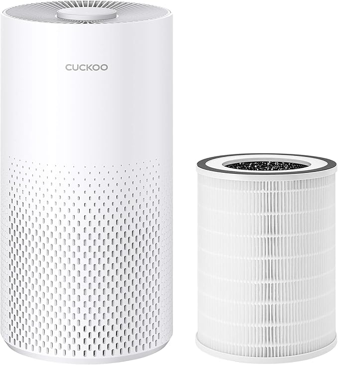 CUCKOO True HEPA Air Purifier Bundle with Extra Filter, Up to 456 sq. ft., 3-Stage Filter with H13 HEPA and Activated Carbon, Small Air Purifiers for Home Bedroom, White (CAC-I0510FW)