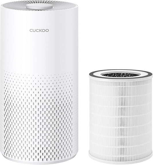 CUCKOO True HEPA Air Purifier Bundle with Extra Filter, Up to 456 sq. ft., 3-Stage Filter with H13 HEPA and Activated Carbon, Small Air Purifiers for Home Bedroom, White (CAC-I0510FW)