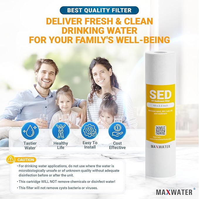 Max Water 1 Micron 10 x 2.5 Sediment Filter Cartridge Replacement for Reverse Osmosis and Whole House Water Filter, Compatible with Well Water Filters - P5, AP110, WHKF-GD05, WFPFC5002 (25 Pack)