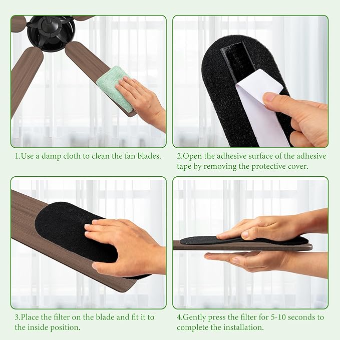 HOMAR 12 pack Ceiling Fan Filters for Blades Activated Coconut Shell Carbon Ceiling Fan Air Filters for Household Contaminants Easy-Stick & Universal Fit Fan Air Purifier Pads