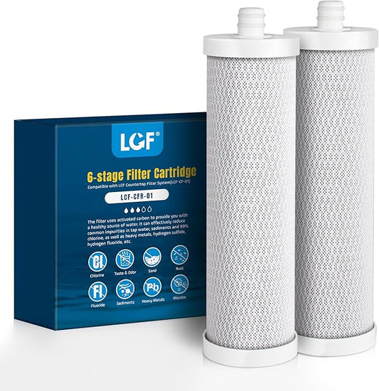 LCF Replacement Filter, Compatible with LCF-CF-01, Waterdrop Filter Replacement for WD-CTF-01 & WD-CTF-02 Systems, Replaces WD-CFF-01, 6-Stage, 𝐒𝐢𝐥𝐯𝐞𝐫 𝐈𝐨𝐧𝐬 Enhanced, 16,000 Gallons, 2-Pack