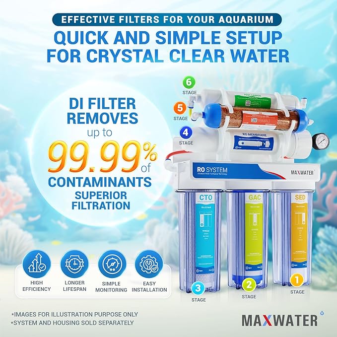 Max Water Replacement Filter Set for Standard 6 Stage Reverse Osmosis Water Filter System Filters - 10 inch Standard Size Water Filters Sediment, GAC, CTO, Mixed Bed DI, RO Membrane 100 GPD
