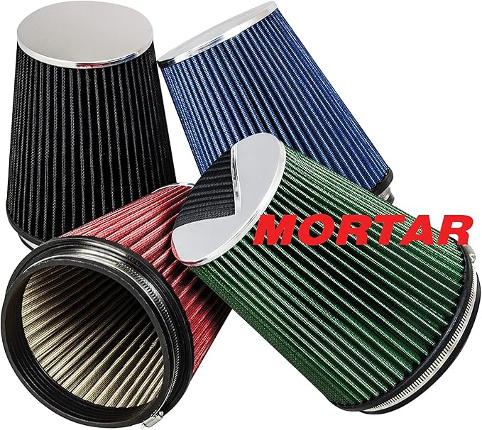 Mortar Aftermarket Auto Air Filter – 6 In Flange ID Car Enthusiast Class Universal Cold Air Intake Gulps in More Air for More Engine Power & Passionate Induction Sound, Length 8 In, Green