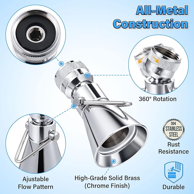 Enhon 2 Setting Pivoting Single Spray Shower Head with Shut Off Valve, Replacement for 52650-PK Compatible with Delta Shower, 2.5 GPM Brass Water Saving Shower Head 1 5/8" Diameter Spray Face(1 Pack)