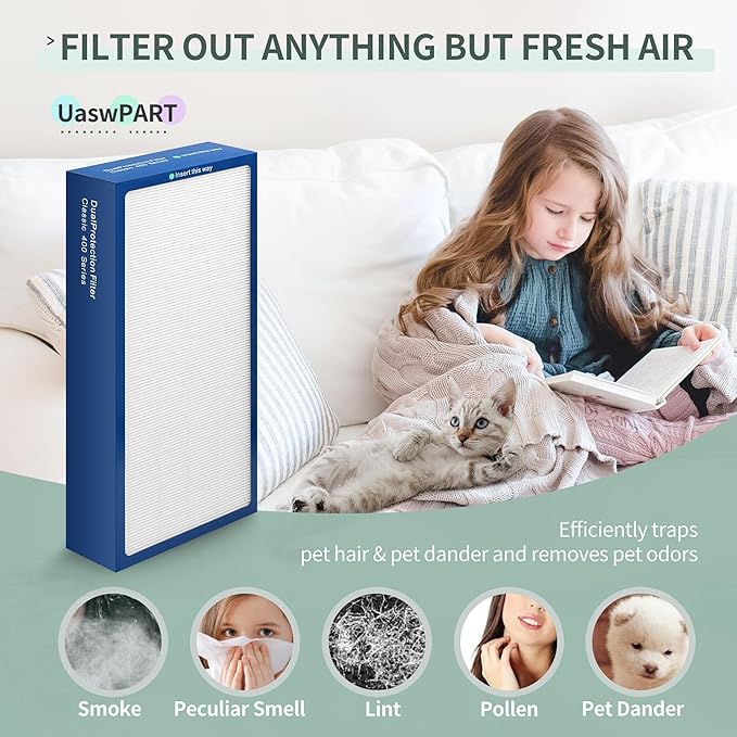 [Upgraded] Uaswpart Classic 400 Series Dualprotection Filter Compatible with Blueair Classic 400 Series Air Purifier Filter for Models 402 403 405 410 450E 455EB 480i, 2 Packs