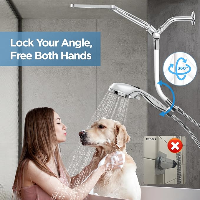 Dual Handheld Shower Head Combo, 2-in-1 Rain Shower Heads System Wide Rainfall Shower Head and 10 Modes High Pressure Hand Held Showerhead with Built-in Power Wash - Chrome