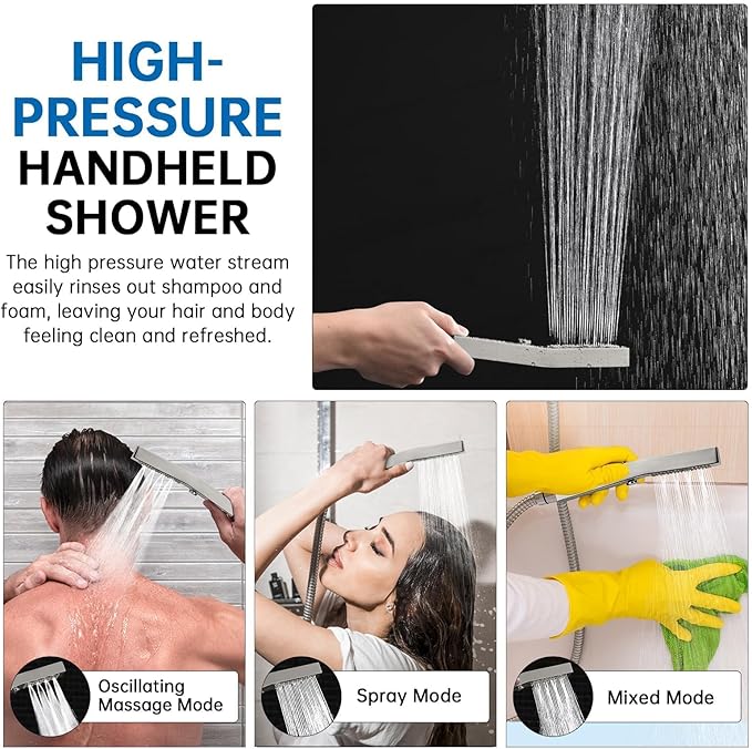 G-Promise All Metal 12 Inch Dual Square Shower Head with Handheld Spray Combo, Rain Shower Head, Adjustable Extension Arm, 3-Way Diverter, 71 Inch Extra Long Hose - A Bathroom Upgrade(Brushed Nickel)