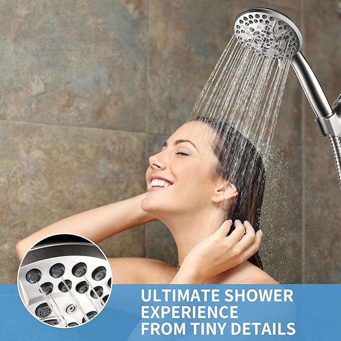 10 Spray Shower Head with Handheld,High Pressure shower heads with Handheld Spray Combo,Hand Held Shower Head with 60 Inch Long Hose (Brushed Nickel)