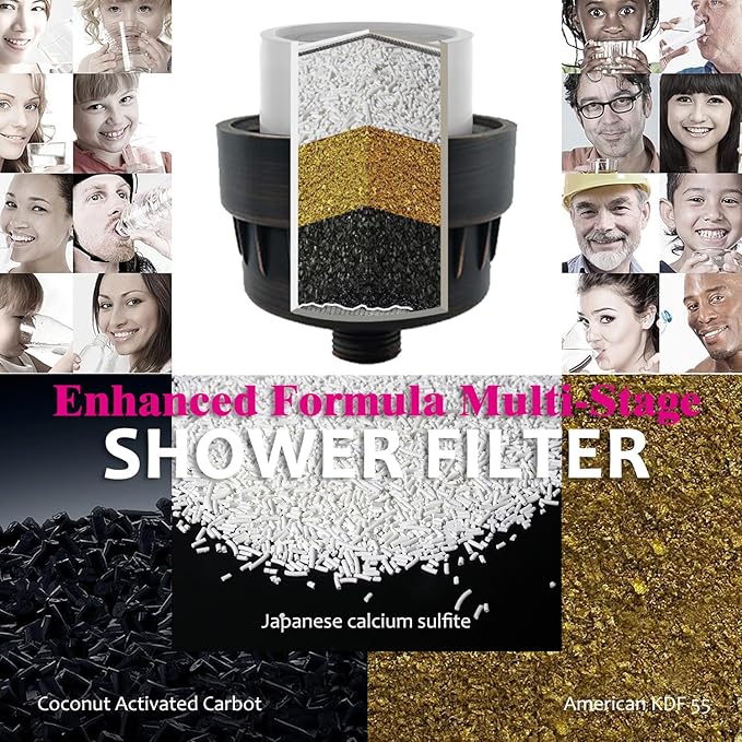 Shower Filter Enhanced Formula Multi-Stage Output Filter Chlorine Heavy Metals and Other Sediments - Suitable for People with Sensitive and Dry Skin and Scalp(Oil-Rubbed Bronze)