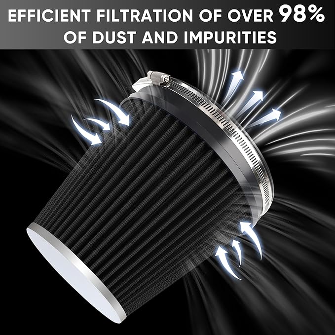 6" 152mm Cold Air Intake Filter Clamp-On Replacement High Flow Inlet Air Filter High Performance Washable Cone Filter 7" Tall Black