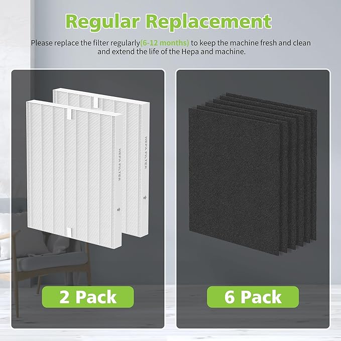 Airmega AP-1512HH Air Purifier Replacement Filter Set for Coway Airmega AP-1512HH and and Airmega 200M air Purifier, 2 HEPA and 6 Carbon Filters, Compared to Part #3304899