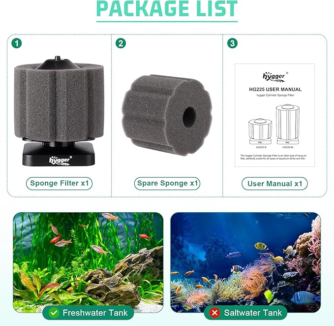 hygger Small Sponge Filter for Aquarium 3~30 Gallons Fish Tank Filter Betta Breeding Fry Shrimp Snails Foam Air Drive Filters