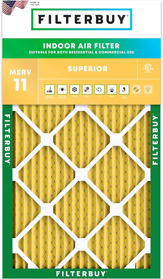 Filterbuy 10x20x1 Air Filter MERV 11 (MPR 1200) Allergen Defense Replacement (1-Pack), Electrostatic Pleated HVAC AC Furnace Filters, Made in USA (Actual Size: 9.50 x 19.50 x 0.75)
