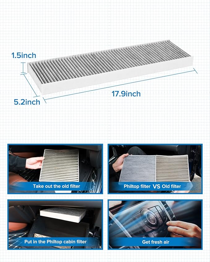 PHILTOP ACF032 (CF10733) Cabin Air Filter, Replacement for Cooper (2007-2015), Countryman (2011-2016), Paceman (2013-2016), Premium Cabin Filter with Activated Carbon Filter Up Dust Pollen